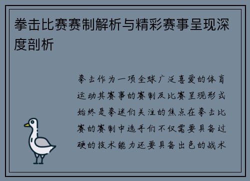 拳击比赛赛制解析与精彩赛事呈现深度剖析 拳击比赛赛制解析与精彩赛事呈现深度剖析
